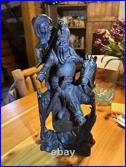 Vintage Hand Carved Asian Wood Art figural Warrior Samurai