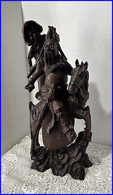 Vintage Hand Carved Asian Wood Art figural Warrior Samurai