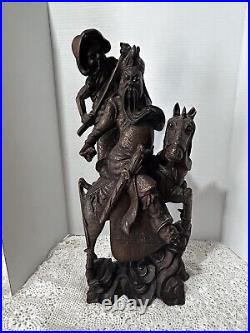 Vintage Hand Carved Asian Wood Art figural Warrior Samurai