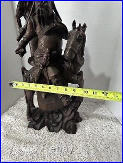 Vintage Hand Carved Asian Wood Art figural Warrior Samurai