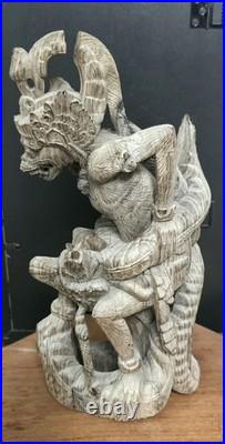 Vintage Hand Carved Balinese Wood Raksasa Naga Guardian Demon Sculpture 15inch