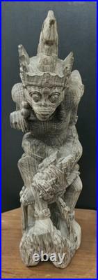 Vintage Hand Carved Balinese Wood Raksasa Naga Guardian Demon Sculpture 15inch