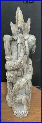 Vintage Hand Carved Balinese Wood Raksasa Naga Guardian Demon Sculpture 15inch