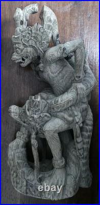 Vintage Hand Carved Balinese Wood Raksasa Naga Guardian Demon Sculpture 15inch