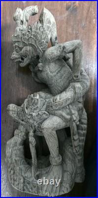Vintage Hand Carved Balinese Wood Raksasa Naga Guardian Demon Sculpture 15inch