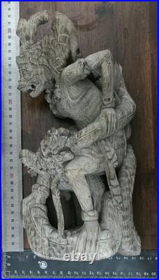 Vintage Hand Carved Balinese Wood Raksasa Naga Guardian Demon Sculpture 15inch