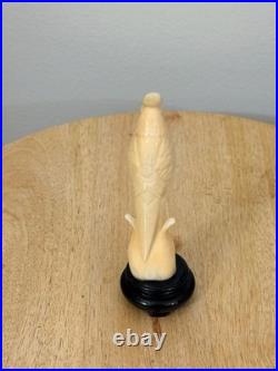 Vintage Hand-Carved Bone Cockatoo Bird Sculpture on Wood Base