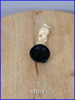 Vintage Hand-Carved Bone Cockatoo Bird Sculpture on Wood Base