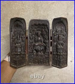 Vintage Hand Carved Buddhist Shrine Buddha Altar Folding Asian Wood Sculpture