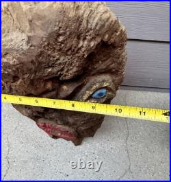 Vintage Hand Carved Burl Wood Face Art Sculpture