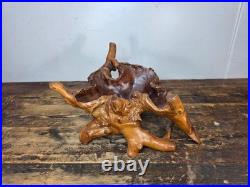 Vintage Hand-Carved Burl Wood Root Bowl / Sculpture Natural Freeform 17 x 11