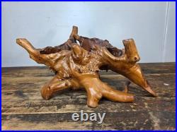 Vintage Hand-Carved Burl Wood Root Bowl / Sculpture Natural Freeform 17 x 11