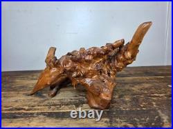 Vintage Hand-Carved Burl Wood Root Bowl / Sculpture Natural Freeform 17 x 11