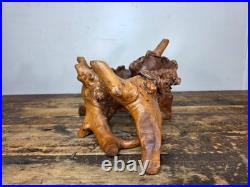 Vintage Hand-Carved Burl Wood Root Bowl / Sculpture Natural Freeform 17 x 11