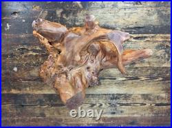 Vintage Hand-Carved Burl Wood Root Bowl / Sculpture Natural Freeform 17 x 11