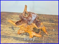 Vintage Hand-Carved Burl Wood Root Bowl / Sculpture Natural Freeform 17 x 11
