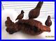 Vintage Hand Carved Burl Wood Root Sculpture Statue Carving With 4 Bird Family