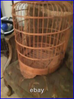 Vintage Hand Carved Chinese Bamboo Hanging Bird Cage Wood Sculpture