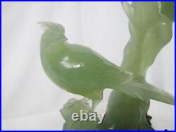 Vintage Hand Carved Chinese Jade Birds Statue Sculpture with Wood stand