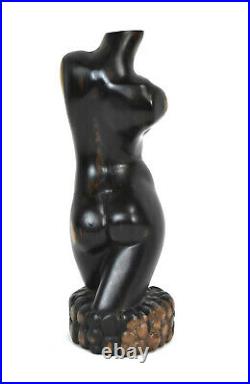 Vintage Hand Carved Ebony Wood Nude Woman's Torso Sculpture