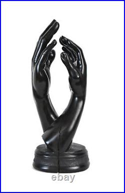 Vintage Hand Carved Ebony Wood Sculpture Pair of Interlaced Hands