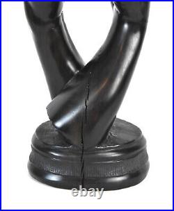 Vintage Hand Carved Ebony Wood Sculpture Pair of Interlaced Hands