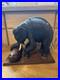Vintage Hand Carved Elephant Sculpture With Log Wood Base Asian Art Figurine