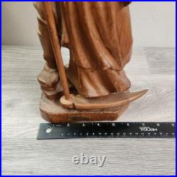Vintage Hand Carved Fine Wood Man Traveler Lantern Night Watcher Solid Folk Art