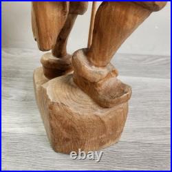 Vintage Hand Carved Fine Wood Man Traveler Lantern Night Watcher Solid Folk Art