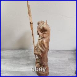 Vintage Hand Carved Fine Wood Man Traveler Lantern Night Watcher Solid Folk Art
