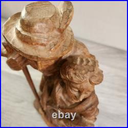 Vintage Hand Carved Fine Wood Man Traveler Lantern Night Watcher Solid Folk Art
