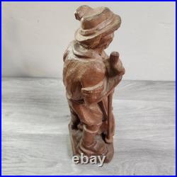 Vintage Hand Carved Fine Wood Man Traveler Lantern Night Watcher Solid Folk Art