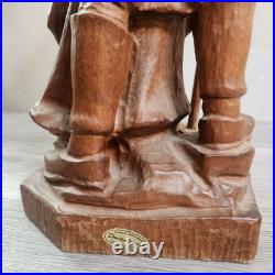 Vintage Hand Carved Fine Wood Man Traveler Lantern Night Watcher Solid Folk Art