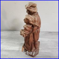 Vintage Hand Carved Fine Wood Man Traveler Lantern Night Watcher Solid Folk Art
