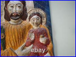Vintage Hand Carved Folk Art Wood Carved Religious Panel Santos Jesus