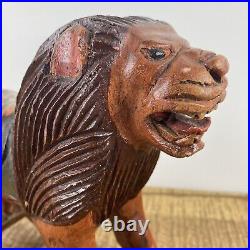 Vintage Hand Carved Folk Art Wooden Rocking Lion 13x 9