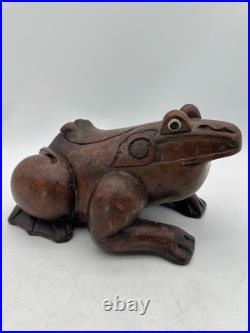 Vintage Hand-Carved Frog Wood Box Burl Wood Toad Trinket Humidor Sculpture