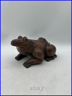Vintage Hand-Carved Frog Wood Box Burl Wood Toad Trinket Humidor Sculpture