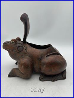 Vintage Hand-Carved Frog Wood Box Burl Wood Toad Trinket Humidor Sculpture