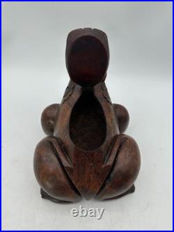 Vintage Hand-Carved Frog Wood Box Burl Wood Toad Trinket Humidor Sculpture