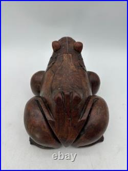 Vintage Hand-Carved Frog Wood Box Burl Wood Toad Trinket Humidor Sculpture