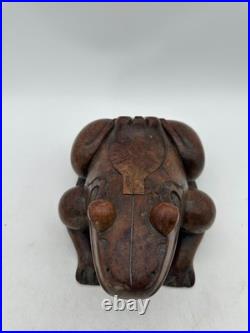 Vintage Hand-Carved Frog Wood Box Burl Wood Toad Trinket Humidor Sculpture