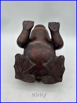 Vintage Hand-Carved Frog Wood Box Burl Wood Toad Trinket Humidor Sculpture