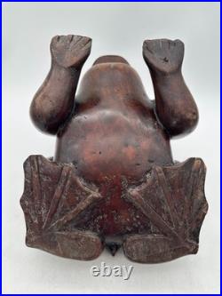 Vintage Hand-Carved Frog Wood Box Burl Wood Toad Trinket Humidor Sculpture