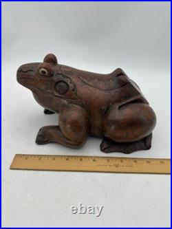 Vintage Hand-Carved Frog Wood Box Burl Wood Toad Trinket Humidor Sculpture