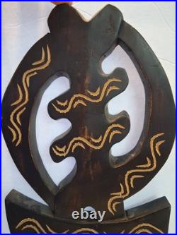 Vintage Hand-Carved Gye Nyame Adinkra Wall Art Wood Sculpture Meaning Supremacy