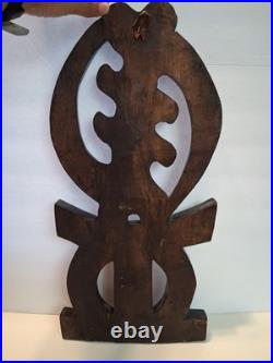 Vintage Hand-Carved Gye Nyame Adinkra Wall Art Wood Sculpture Meaning Supremacy