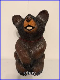 Vintage Hand Carved Happy Black Bear Wood Sculpture Rustic Folk Art Statue 16