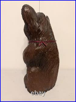 Vintage Hand Carved Happy Black Bear Wood Sculpture Rustic Folk Art Statue 16