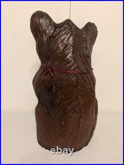 Vintage Hand Carved Happy Black Bear Wood Sculpture Rustic Folk Art Statue 16